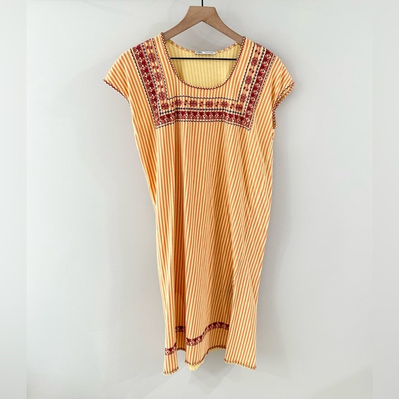 Zara T-Shirt Knee Length Dress Orange Stripe Size Small - Picture 2 of 6